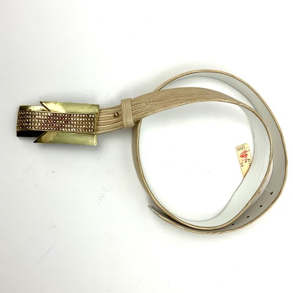 Vintage Belts By Lois Custom Made Embossed Leather Tan Belt  Sz 34" - 37.5" - Picture 10 of 16